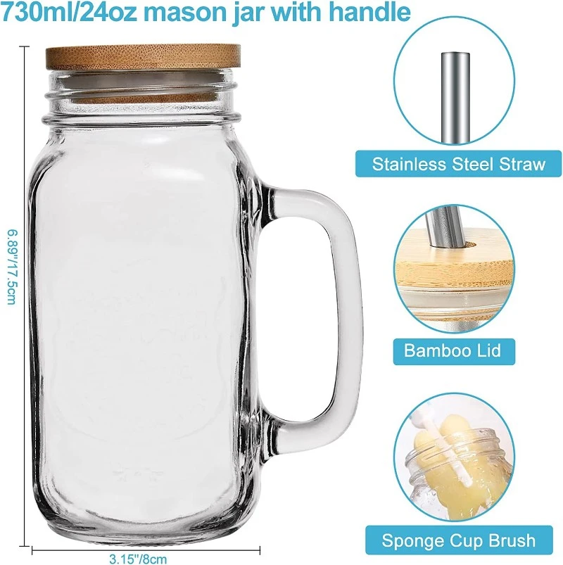 730ML Glass Mason Jar With Straw 5 730ML Glass Mason Jar With Straw 5