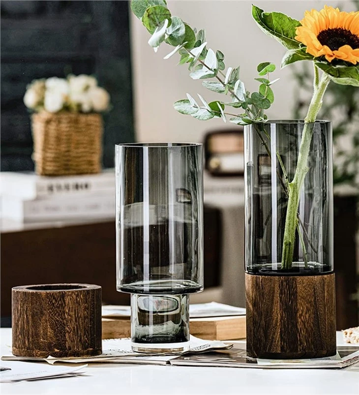 Glass Vase With Wooden Base