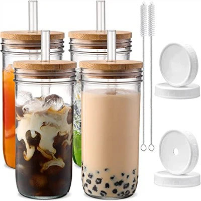 24 унції скляні чашки з кришкою та соломинками
