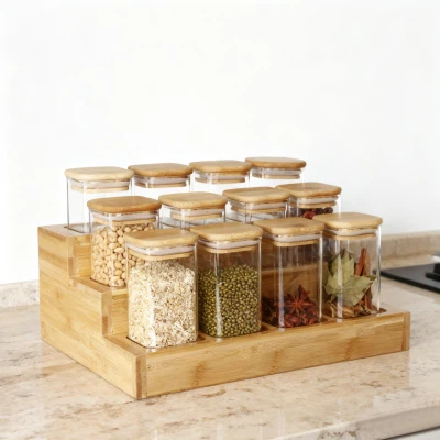Набір квадратних скляних каністр із 12 предметів